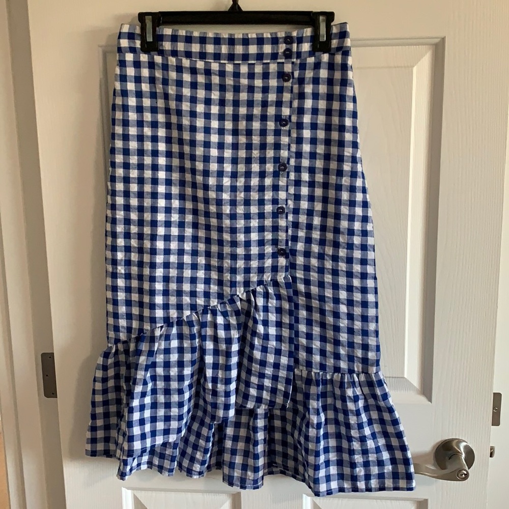 Asymmetrical Blue Gingham Skirt
